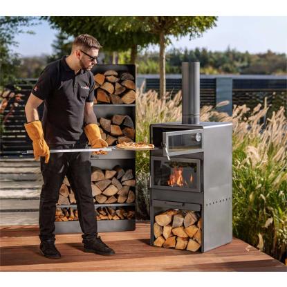 Cook King Vento Plus havepejs med pizzaovn, stål, sort, 150 x 50 x 50 cm