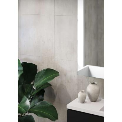 Fibo Cement vådrumspanel med 60 x 60 cm fliselook, 10 x 600 x 2400 mm, cracked cement silk
