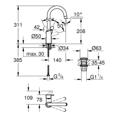 GROHE Eurosmart 2021 L håndvaskarmatur med høj tud og push-open bundventil, krom