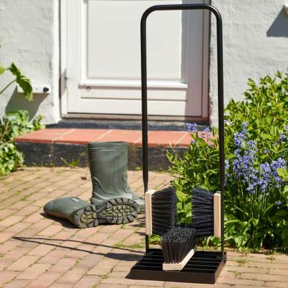 HORTUS støvlebørste med 3 børster og håndtag, aluminium, sort