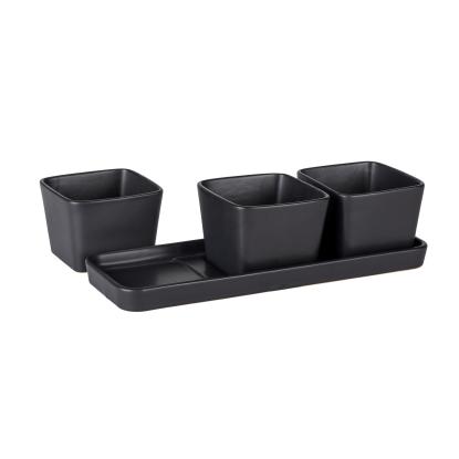 WENKO Kitchen Snack & Dip sæt med bakke og 3 x 300 ml skåle, sort
