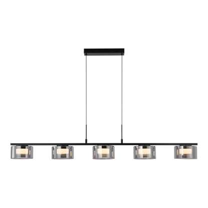 Cholet LED pendel med 5 lys, 125 cm, sort/klar