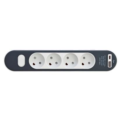 E-Line stikdåse med jord og afbryder, 4-vejs, USB A+C, hvid/grå - 1,4 meter
