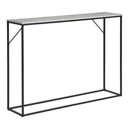 Vita konsolbord med 1 hylde, travertin look, sort stel, 110 x 26 x 80 cm