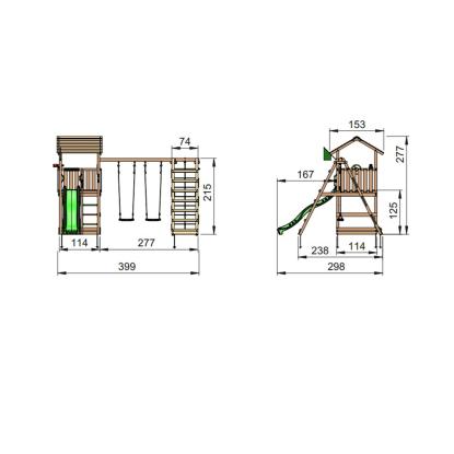 Jungle Gym Casa 2.1 legetårn med 2-Climb Module 220 og grøn rutsjebane, natur