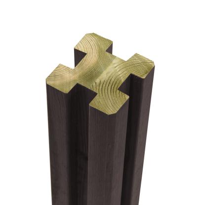 PLUS omlimet profilstolpe med 4 spor, sort/fyr, 9 x 9 x 298 cm
