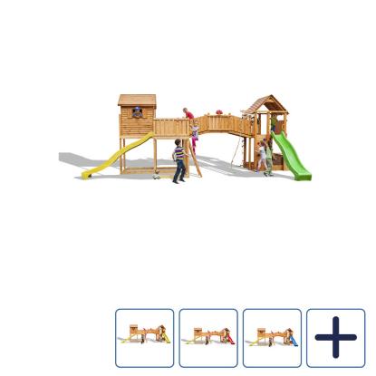 Fungoo Maxi Plaza legetårn med legehus, klatrevæg og 2 rutsjebaner