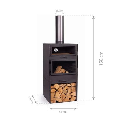 Cook King Vento Plus havepejs med pizzaovn, stål, sort, 150 x 50 x 50 cm