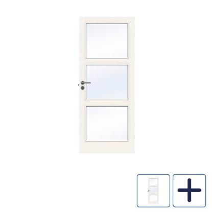 Swedoor Stable GW3 massiv glat dør med glas, 40 mm, hvid - 204 cm høj