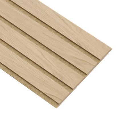 I-Wood Medio+ 4-lamel akustikpanel, hvid olieret, brun filt og lys kerne, egefiner, 16 x 300 mm