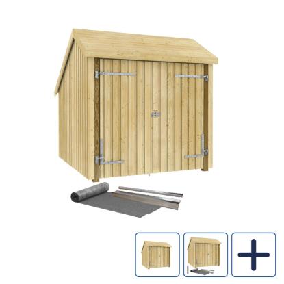 PLUS cykelskur i 1 modul med dobbeltdør, natur/nåletræ - 5,7 m²