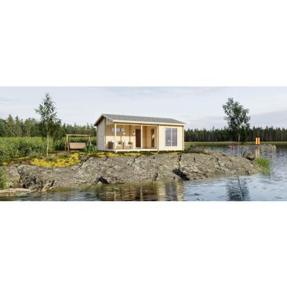 Luoman Lillevilla Koskikara saunahytte med opholdsrum og overdækket terrasse - 23,8 + 9,7 m²