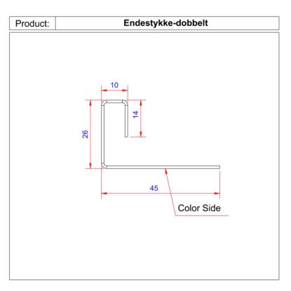 Facadeprofil, endestykke, dobbelt, hvid - 3 meter
