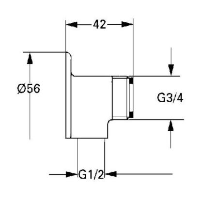 GROHE vægflange, 3/4" nippel x 1/2" muffe, krom