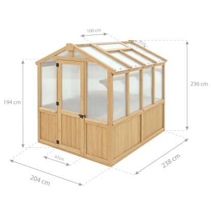Westmann Paul drivhus, FSC-certificeret cedertræ, natur, 239 x 204 x 238 cm, 4,9 m²