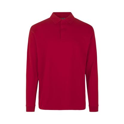 ID PRO Wear 0336 poloshirt med lange ærmer og trykknap, rød