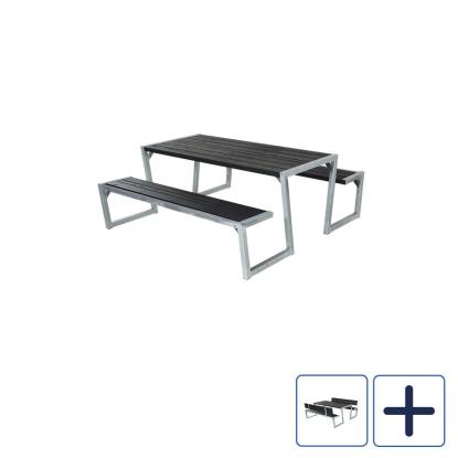 PLUS Zigma bord/bænkesæt, sort/nåletræ, 176 cm