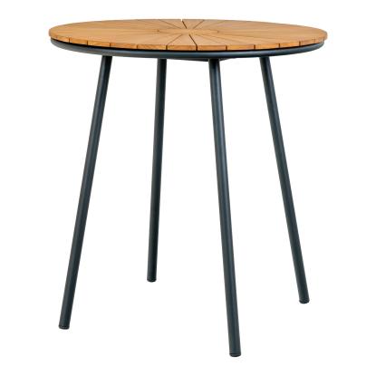 Cafébord, teak bordplade, natur, sorte ben, ø70x74 cm