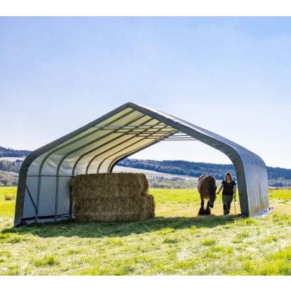 ShelterLogic Run-in-Shed græsningstelt/teltgarage, polyethylen/stål, grøn - 49,6 m²