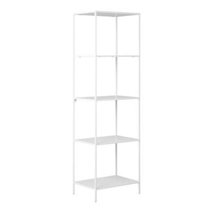 Vita reol med 5 hvide hylder i hvidt stel, 51 x 36 x 170 cm