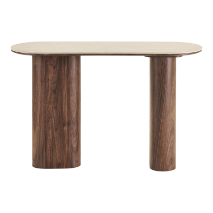 Delphi konsolbord med keramisk bordplade, travertin/mørkebrun, 120 cm