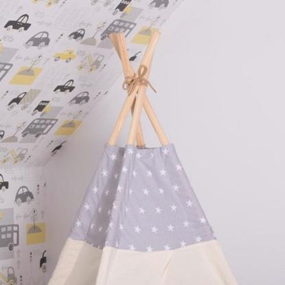 Tipi Wigwam telt med 2 puder, stjerner, beige/grå