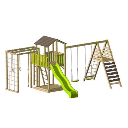 Wendi Toys Dino Adventure Tower klatretårn med gynge, rutsjebane og sandkasse, træ, grøn