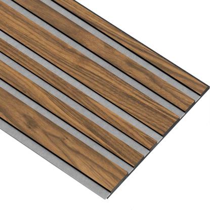 I-Wood Medio+ Mixed akustikpanel, klar olieret, grå filt og sort kerne, valnøddefiner, 17 x 300 mm