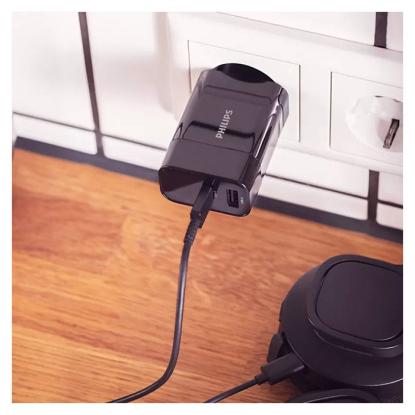 Philips USB lader fast-charge USB-A+C, sort, 30W