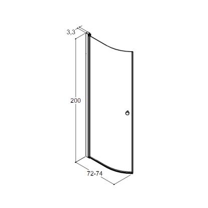 Scanbad Match E halvrund svingdør, B72-74 cm, H200 cm, satin/frostet glas