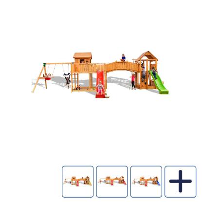 Fungoo Maxi Smile Farm legetårn med klatrevægge, gynger, legetårn og 2 rutsjebaner