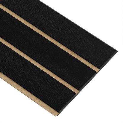 I-Wood Medio+ 3-lamel akustikpanel, sortmalet, brun filt og sort kerne, egefiner, 17 x 300 mm