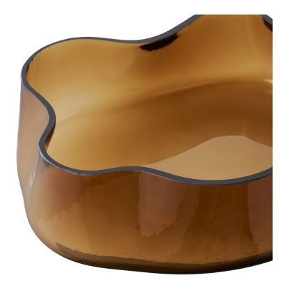 Fad med bølgede kanter, røget brunt glas, 29,5 x 24 cm