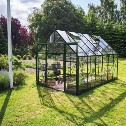 Halls Icon 8 drivhus 9,7 m², grøn, 3 mm glas