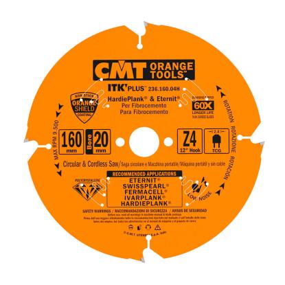 CMT PCD rundsavsklinge til fibercement, Z4 F, Ø160 x 2,4 x 20 mm