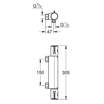 GROHE Grohtherm 800 brusearmatur uden rosetter, 1/2" afgang, krom