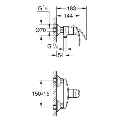 GROHE Eurosmart 1-grebs brusearmatur, 1/2" afgang, krom 