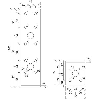 SIMA vinkelbeslag V21, pregalvaniseret, 160 x 50 x 3,0 x 40 mm