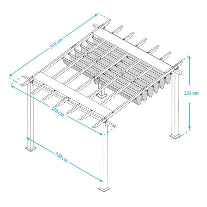 Paragon Outdoor Florida 1111 pergola, aluminium, hvid, hvidt tekstil, 235 x 350 x 350 cm
