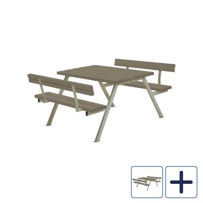 PLUS Alpha bord/bænkesæt med 2 ryglæn, gråbrun/nåletræ