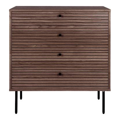 Kyoto kommode med 4 skuffer i smoked egefiner med sorte metalben, 80 x 40 x 85 cm