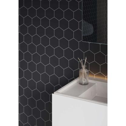 Fibo Colour vådrumspanel med hexagon fliselook, 10 x 600 x 2400 mm, black silk