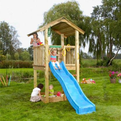 Jungle Gym Casa 2.1 legetårn med blå rutsjebane, natur