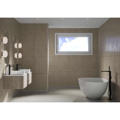Fibo Cement vådrumspanel med 60 x 60 cm fliselook, 10 x 600 x 2400 mm, rough cement gem stone