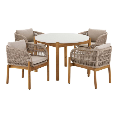 Terracina havemøbelsæt med 4 stole, akacie/beige, Ø120 cm