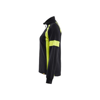 Blåkläder 3566 dame sweatshirt half zip, sort/hi-vis gul