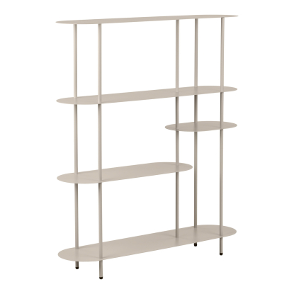 Rieti asymmetrisk reol med fem hylder, metal, sand, 139 x 118 x 31 cm