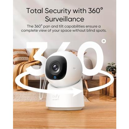 eufy C220 indendørs sikkerhedskamera med 360° dreje-, vippe- og zoomfunktion, 2K