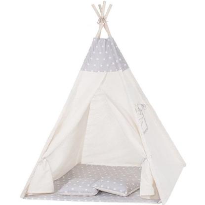 Tipi Wigwam telt med 2 puder, stjerner, beige/grå