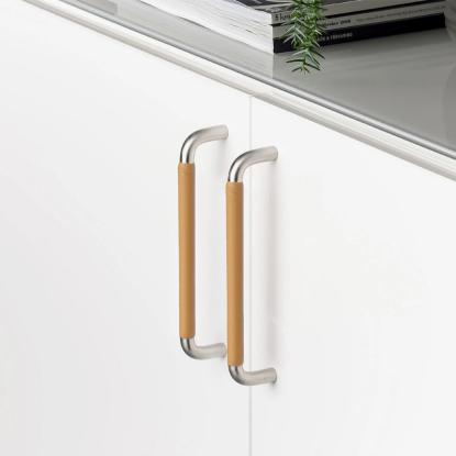 Beslag Design SS-A greb, 128 mm, glat, rustfrit stål/natur læder